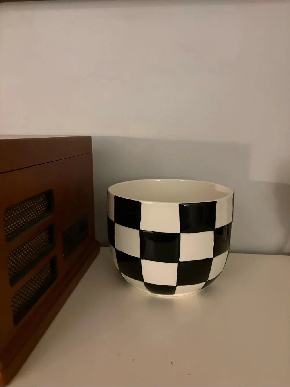 Checkerboard Ceramic Planter - Black and White
